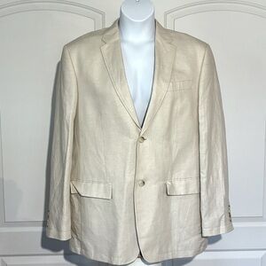 Perry Ellis Men's Blazer Jacket Sport Coat Size 44R Linen Blend Beige